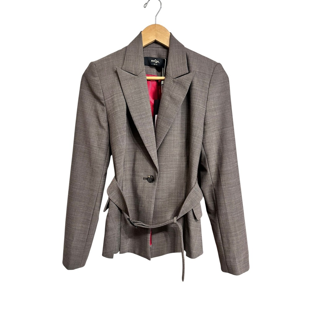 BGL Brown Wool Blend Belted Blazer Jacket Professional Workwear Size XS‎ NEW